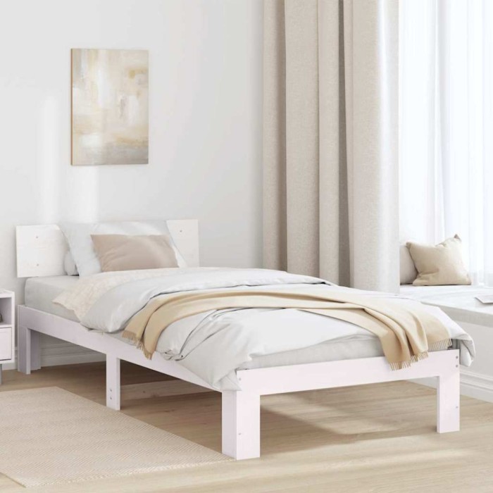 vidaXL Cadru de pat cu headboard Alb 100 x 200 cm Lemn masiv de pin 872666