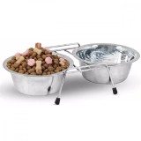 Set 2 Boluri Hrana pentru Caini cu Suport, Otel inoxidabil, 44x8.5cm, 1600ml