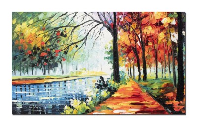 Tablou peisaj din natura pictat manual, Oaza de liniste, 100x60cm ulei pe panza in cutit efect 3D, Spectaculos foto