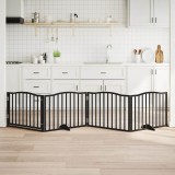 vidaXL Poartă c&acirc;ini pliabilă cu ușă 4 panouri negru, 320 cm, lemn plop