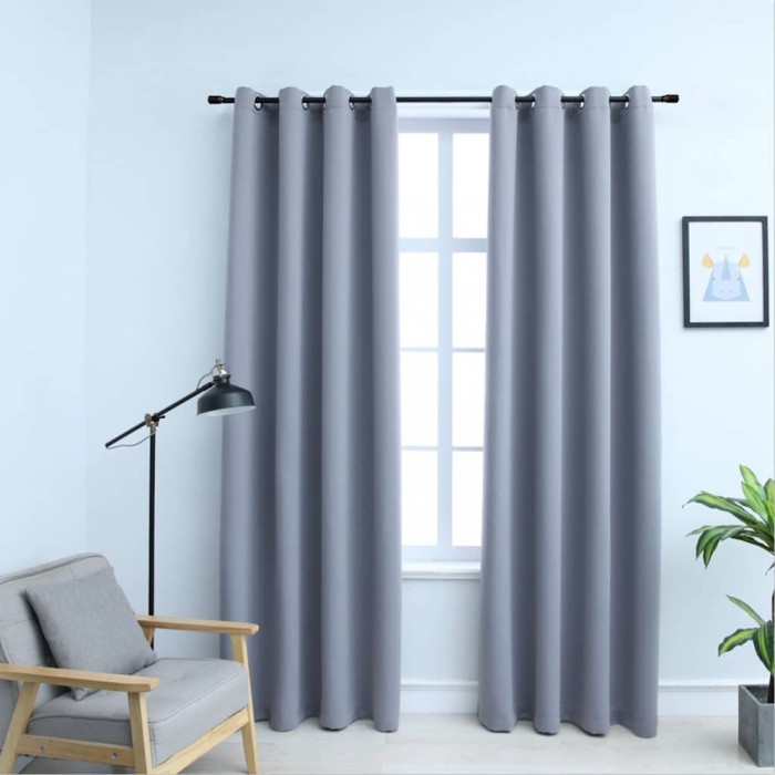 vidaXL Draperii opace cu inele metalice, 2 buc., gri, 140 x 225 cm 134427