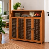 Pantofar hol HAWIRE PF-04 cu 4 usi din bambus, 100x118x31 cm, Depozitare incaltaminte, Design retro, Natural