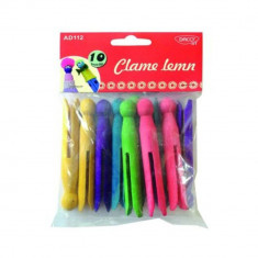 Cleme din Lemn DACO, 10 cm, 10 Buc/Set, Multicolor, Clame Colorate din Lemn, Clame Lemn Daco, Accesorii Craft, Accesorii Creatie, Clame Daco, Cleme Da