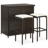 Cumpara ieftin Set de bar, 3 piese, maro, poliratan