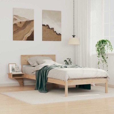 vidaXL Cadru de pat cu mese laterale Maro Lemn masiv de pin 873463 foto
