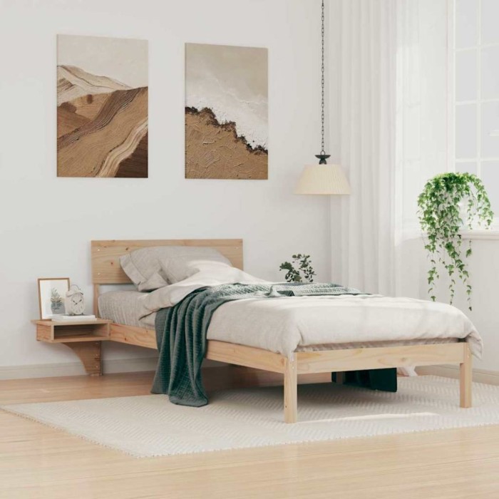 vidaXL Cadru de pat cu mese laterale Maro Lemn masiv de pin 873463