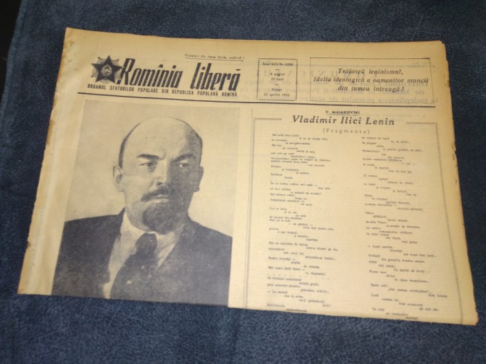 ZIARUL ROMANIA LIBERA 22 APRILIE 1955 ANIVERSARE LENIN