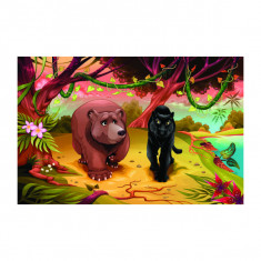 Sticker decorativ camera copii, 150 x 100 cm urs si pantera neagra foto