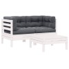 VidaXL Set mobilier de grădină cu perne, 3 piese, alb, lemn masiv pin 806677