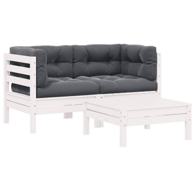 vidaXL Set mobilier de grădină cu perne, 3 piese, alb, lemn masiv pin 806677 foto