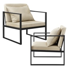 Fotoliu design Lora set 2 buc cu perna pentru spate culoarea nisipului [en.casa] HausGarden Leisure
