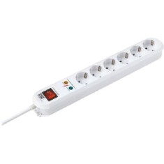 PRELUNGITOR Bachmann, Schuko x 6, conectare prin Schuko (T), cablu 1.5 m, protectie supratensiune, alb, &quot;B381.2501KR&quot; (timbru verde 0.18 lei)
