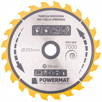 Disc pentru fierastrau circular TDD-255x30mm 24 dinti, Powermat PM0897 foto