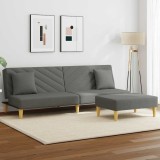 Canapea Extensibila 2 Locuri Gri Inchis Textil vidaXL cu Taburet si Perne Decorative, 200x84.5x69 cm