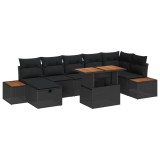vidaXL Set de canapele pentru grădină cu pernă 8 pcs Negru poliratan 3360083