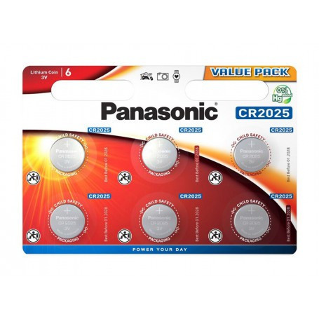 6-Pack Panasonic CR2025 3V 165mAh Lithium baterie plata