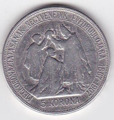 UNGARIA 5 COROANE KORONA 1907 Aniversare 40 ani incoronare Comemorativa foto
