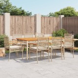 Set masa gradina vidaXL, 9 piese, poliratan bej, perne incluse, blat acacia 180cm, rezistent UV, 8 scaune, confortabil