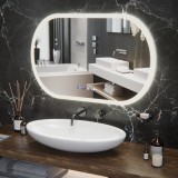 Oglinda LED Ovala, 80x50cm, Altera Senzor MotionGlow Marcello, Sistem Dezaburire, Ceas &amp; Termometru, Dimabila