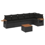 Cumpara ieftin Set canapele de gradina cu perne, 7 piese, negru, poliratan