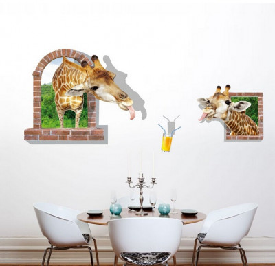 Sticker decorativ, fereastra cu 2 girafe 130 cm, 60STK foto