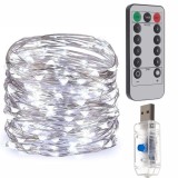 Instalatie luminoasa de Craciun cu Telecomanda si Temporizator, 300 LED-uri, Alimentare USB, 8 Moduri de Iluminare, Rezistenta la umezeala, 30 m, Alb