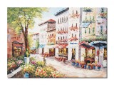 Tablou peisaj citadin pictat manual, Impreuna pe aleea florilor, stilizat, 70x50cm ulei pe panza, Magistral