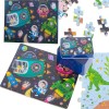 Puzzle din Lemn 100 de Piese 2 in 1, Dinozauri cu Cifre si Cosmos, Cutie Metalica Depozitare Inclusa, 28.5 x 22.5 cm, Multicolor