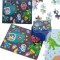 Puzzle din Lemn 100 de Piese 2 in 1, Dinozauri cu Cifre si Cosmos, Cutie Metalica Depozitare Inclusa, 28.5 x 22.5 cm, Multicolor