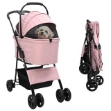 vidaXL Carucior Pisici Pliabil Ajustabil Roz 81x47x99cm - Transport Animale, Interior/Exterior, Roti Anti-Vibratii, Siguranta