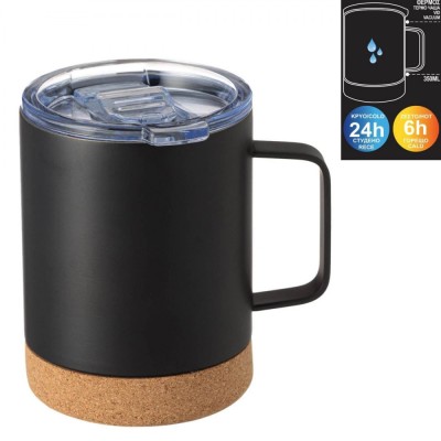 Cana Izotermă, Otel Inoxidabil, Negru, Bază Plută, Capacitate 350ml, Capac Transparent foto