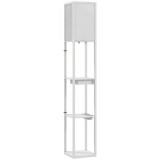 HOMCOM Lampă de podea cu raft &icirc;n 3 trepte, comutator de picior, porturi USB, MDF, Alb | Aosom Romania