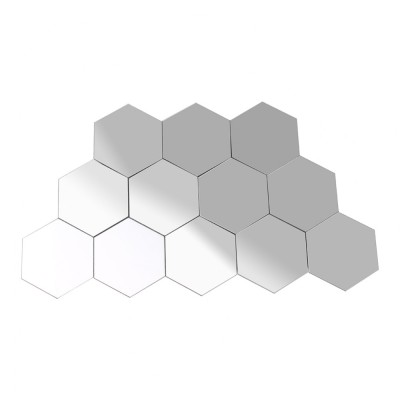 Set 12 bucati, LeeXo Luxury Sticker Acrilic Cristal Diamont, Auto-Adeziv Tip Oglinda Decorativa Design Hexagonal 3D Argintiu, pentru living, dormitor, foto