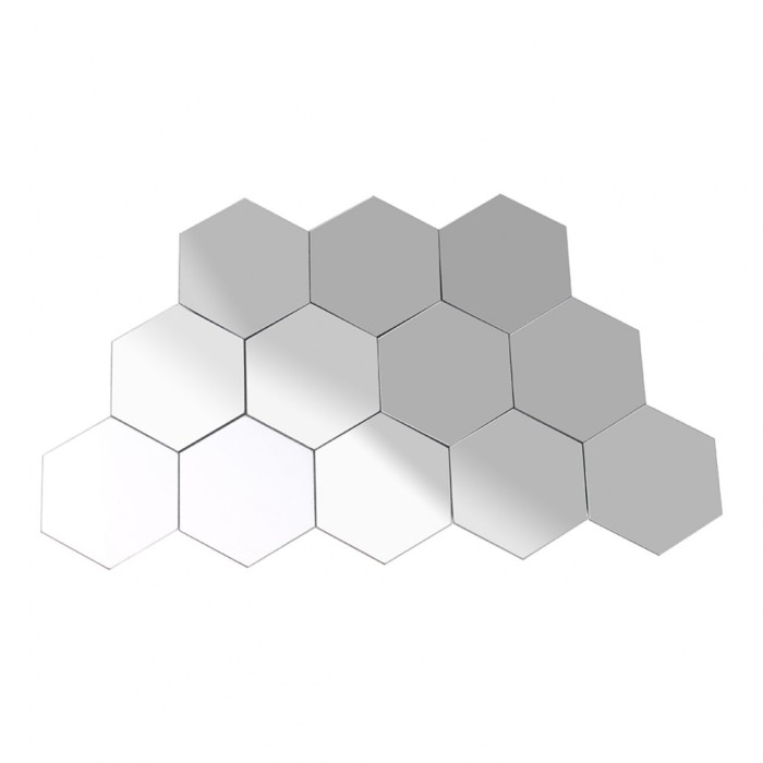 Set 12 bucati, LeeXo Luxury Sticker Acrilic Cristal Diamont, Auto-Adeziv Tip Oglinda Decorativa Design Hexagonal 3D Argintiu, pentru living, dormitor,