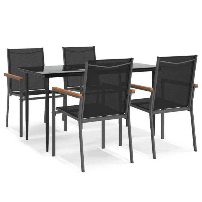 Set mobilier de gradina, 5 piese, negru, textilena si otel