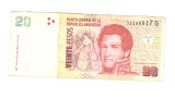 Bancnota Argentina 20 pesos 2018, seris G, circulata, stare buna