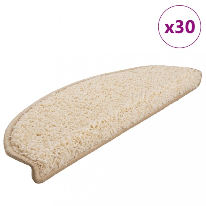 vidaXL Covorașe pentru scări, 30 buc., 65x21x4 cm, crem, semirotunde, mari