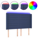 Cumpara ieftin Tablie de pat cu LED, albastru, 147x16x118/128 cm, textil