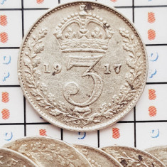 1251 Marea Britanie UK Anglia 3 pence 1917 George V (1st issue) km 813 argint