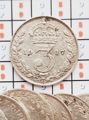 1251 Marea Britanie UK Anglia 3 pence 1917 George V (1st issue) km 813 argint foto