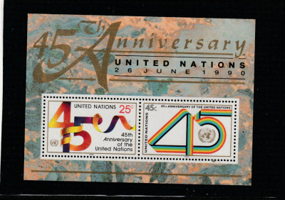 Natiunile Unite New York 1990-UN a 45-a aniversare,bloc 2 val.,dant,MNH,Mi.Bl.11 foto