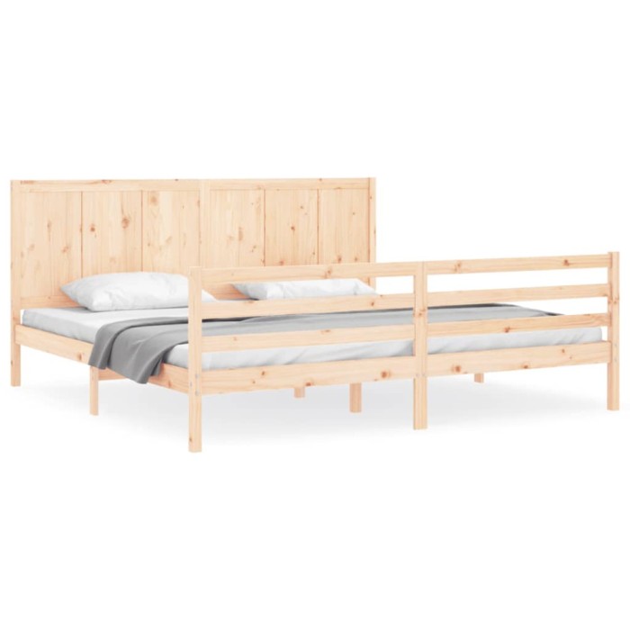 Cadru pat cu tablie 200x200 cm, lemn masiv de pin