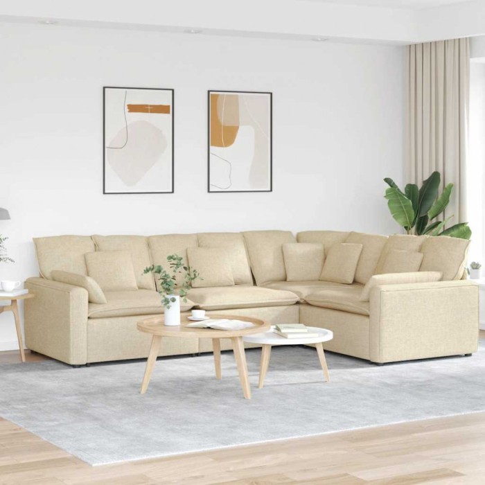 Canapea modulară cu perne, crem, textil