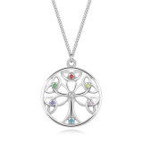 Colier din argint 925 - copacul convex al vieții &icirc;ntr-un inel, diamant transparent, zirconii colorate