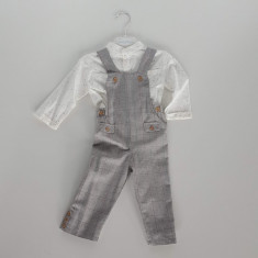 Costum pentru baietei: camasa + pantaloni overall in carouri din tweed finut foto