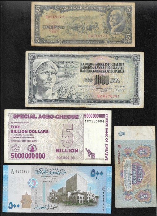 Set 5 bancnote de prin lume adunate (cele din imagini) #425