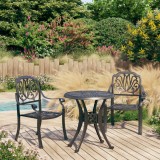 Set Bistro Gradina 3 Piese vidaXL, Aluminiu Turnat, Negru, Masa cu Orificiu Umbrela, Scaune Confortabile, Rezistent Intemperii
