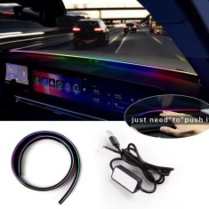 Banda LED Auto 140cm RGB USB pentru Bord &ndash; Luminile Ambientale Auto cu Control prin Aplicație, Efecte Rainbow și Intensitate Reglabilă