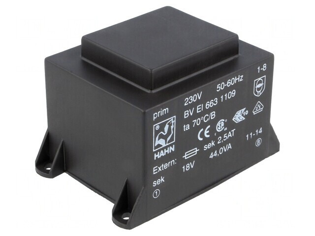 Transformator &icirc;ncapsulat 44VA 230VAC 18V 2444mA PCB