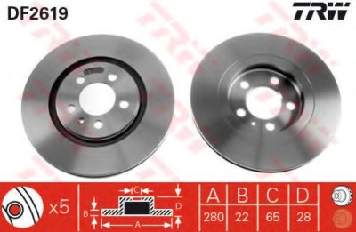 Disc frana VW GOLF III (1H1) (1991 - 1998) TRW DF2619 foto